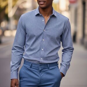 Banana Republic Blue Patterned Button Down Shirt Size L